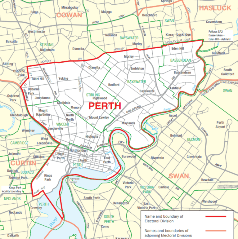 Australian Federal Elections Perth 2007 electoral boundary map